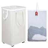 DOKEHOM 90L X-Large Laundry Basket with Removable Wash Bag on Wheels, Collapsible Rolling Laundry Hamper, Foldable Clothes Organizer, Folding Washing Bin (Beige)