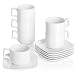 DOWAN Porcelain Coffee Cups with Square Saucers, 8 Ounces for Specialty Coffee Drinks, Cappuccino and Tea, Stackable Cups Set of 6, White