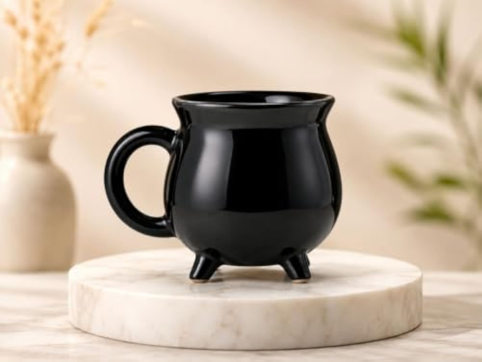 Premium Black Ceramic Cauldron Mug, 350ml