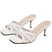 Eteridrey White Heeded Sandals Mesh Kitten Heels Square Open Toe Mule Heels Comfortable Low Heel for Wedding