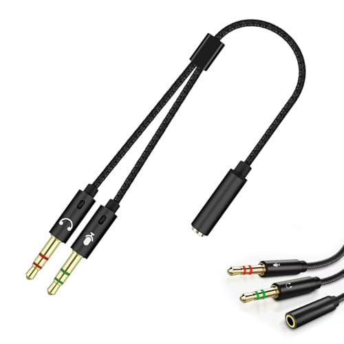 ROHMERIQUE 2 in 1 Headphone Mic Splitter Stereo Jack Cables, 3.5mm Female to Dual 3.5mm Male Audio Splitter, Stereo Sound & Mic Adapter for Gaming Headset, Laptop, PC, Speaker, Home Entertainment