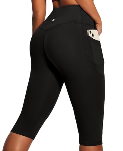 Heathyoga Capri Leggings with Pockets for Women Tummy Control Yoga Pants