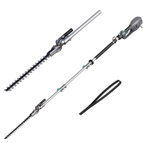 Ecobuild 1010W Heavy-Duty Pole Hedge Trimmer - 2.6m Long Reach Telescopic Cutter with 10m Cable, 45cm Dual-Action Blades & 20mm Tooth Spacing