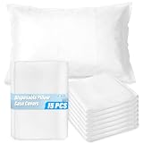 SUKH Disposable Pillow Case Covers Standard Size - White Pillow Cases Bulk Set 15 Pack, Pillow Covers Standard Size 31 x 20 Inch, Travel Pillow Case Cover for Hotels, Guest Rooms, Bedding Supplies