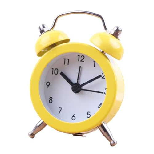 Gdfnmogo Reloj despertador clásico de doble campana con movimiento de cuarzo para uso nocturno de noche, reloj analógico de metal en varios colores para el hogar y la cama (amarillo)