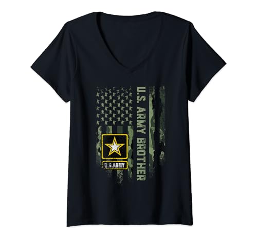 Femme Vintage USA Camouflage Fier US Army Military Brother T-Shirt avec Col en V