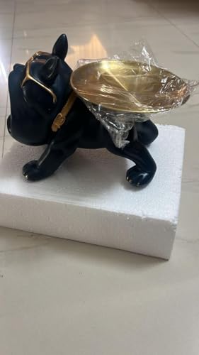 Image of Bulldog Resin Storage Tray | Decorative Dog Statue with Sunglasses | Multifunctional Remote, Key & Coin Holder for Home, Office, Entryway, or Living Room Decor (Blue)