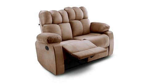 Image of Little NAP Helios Soft Suede Fabric Two Manual Standard Recliner | Padded 2 Seater Aaram Sofa | Relaxing Chair for Home Office Living Bed Room | Brown