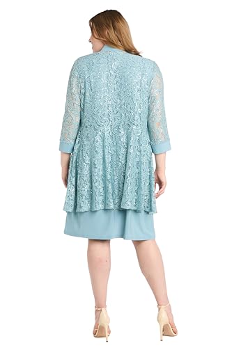 Image of R&M Richards Women's Embellished Sequin Lace Jacket and Shift Dress with Necklace for Mother of the Bride & Cocktail Party