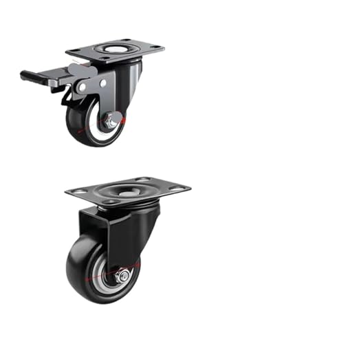 1.5-inch Casters, A Set of 4 Black Industrial Heavy-Duty with Brakes, Locking for Furniture and Work Carts(2 Universal 2 Brake)