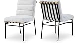 Meridian Furniture 590Cream-C Burke Collection Modern | Contemporary Dining Chair, Soft Vegan Leather, Vegan Leather Straps, Matte Metal Frame, Metal Dowel, 19' W x 25.5' D x 32.5' H, Cream, Set of 2