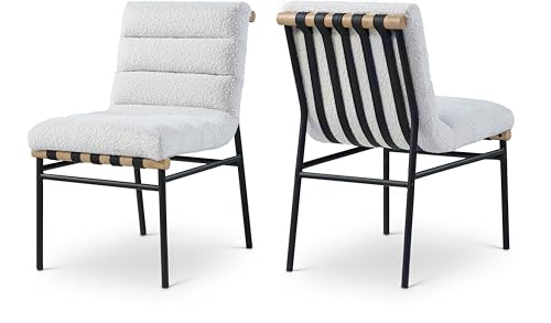 Meridian Furniture 590Cream-C Burke Collection Modern | Contemporary Dining Chair, Soft Vegan Leather, Vegan Leather Straps, Matte Metal Frame, Metal Dowel, 19" W x 25.5" D x 32.5" H, Cream, Set of 2
