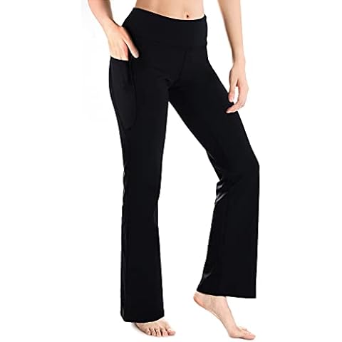Yogipace, Side Pockets, 27"/29"/31"/33"/35"/37" Inseam Women's Bootcut Yoga Pants Workout Pants Long Bootleg Flare Pants, 27", Black Size L Cover