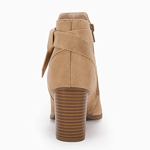 Piepiebuy Women's Tie Knot Chelsea Pump Ankle Boots Closed Toe Stacked Heel Booties Shoes #TOP2