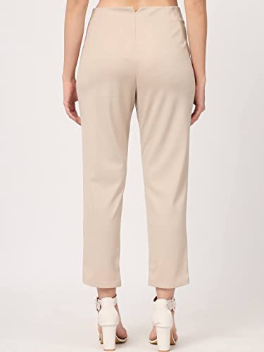 Image of BEATNIK Poly Knit Fitted Beige Womens Trousers