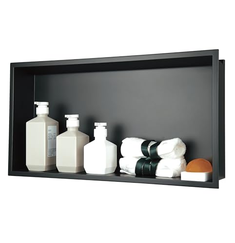IKITRAEE Edelstahl Wandmontierte Duschbrause, Wandnische mit Unterputz Einbau & wasserdichte Duschablage – Schwarz 60x30x10 cm, Ohne Fliesenbedarf