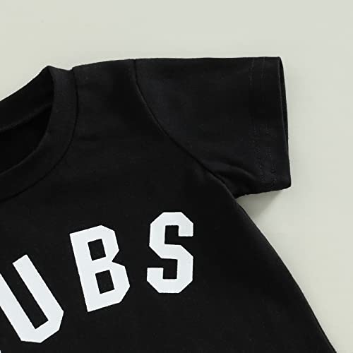 Toddler Baby Boy Clothes Cute Letter Short Sleeve T-Shirt Top And Elastic Drawstring Shorts Pants 2Pcs Summer Newborn Outfits (A-Black,0-6 Months) #TOP3