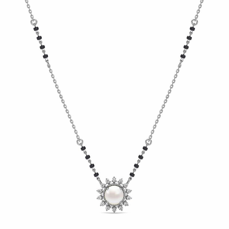 clara 925 Sterling Silver Naisha Pearl Mangalsutra Tanmaniya Pendant With Black Beads Chain | Platinum Plated, Swiss Zirconia |Gift for Women-picture-15