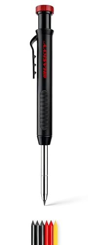 HASKYY Lot de marqueurs à trous profonds - Avec mines, taille-crayon - Crayon pour bois, métal, pierre, carrelage et plastique - Porte-mine pour artisans, chantiers de construction et trous de perçage