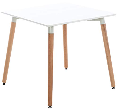 CLP Table De Cuisine Retro Viborg I Table Salle A Manger avec Plateau Forme Carrée I Pieds Solides en Bois De Hêtre Nature, Couleur:Blanc, Taille:80 cm
