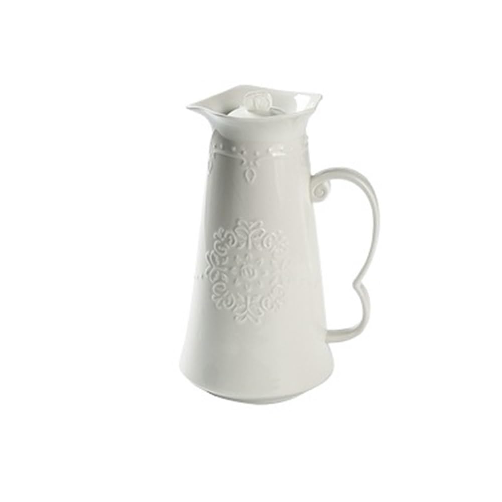 Jarra Jarra de agua cerámica porcelana grabada en relieve blanca 1,2 l | Hervidor de café for la ceremonia del té del café
