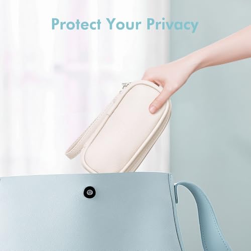 Image of Portable Tampon Organizer Bag, Beige PU Pouch with Handle and Zipper for Women's Period Products