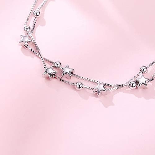 Holibanna Star Bracelet Bangle S925 Sterling Silver Double Layer Cuff Hand Chain Jewelry Gift for Women Ladies