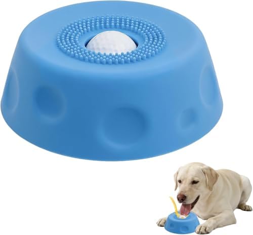 Dog Lick Bowl Roller Ball Upgraded Silicone Slow Feeder Dog Bowls with Anti-Slip Base for Yogurt, Bone Broth, Water, Interactive Lick Toy for Large Medium Small Dogs (Blue)