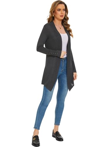 Image of Women Long Knit Cardigan Lightweight Open Front Sweaters | Capsule Wardrobe for Women, Relaxed fit, Buttoned Ribbed cuffs, Dressy Business Casual , for spring early fall office work
