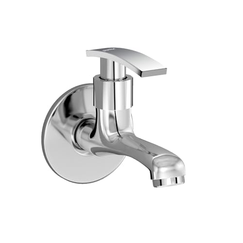 Image of Plantex Long Body Bib Cock for Bathroom with Water Saving Aerator /Brass Spindle Wall Mount BibTap with Wall Flange and Teflon Tape for Bathroom (Samar-1262-Chrome Finish)
