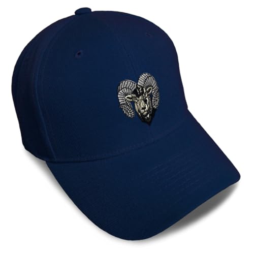 Custom Baseball Cap Ram Face Embroidery Wild Animals Acrylic Dad Hats for Men & Women Navy Design Only