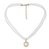 ROMISBABA Collar de Perlas Doble Capa Colgante Vintage para Mujer, Cadena para Clavícula Elegante, Adorno de Cuello Delicado, Joyas para Ocasiones y Regalos