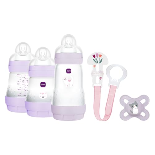 MAM, Set pour nouveau-né, set cadeau, comprend : 2 biberons anti-coliques de 160 ml, 1 biberon anti-colique de 260 ml, 1 tétine originale Start, 1 broche...