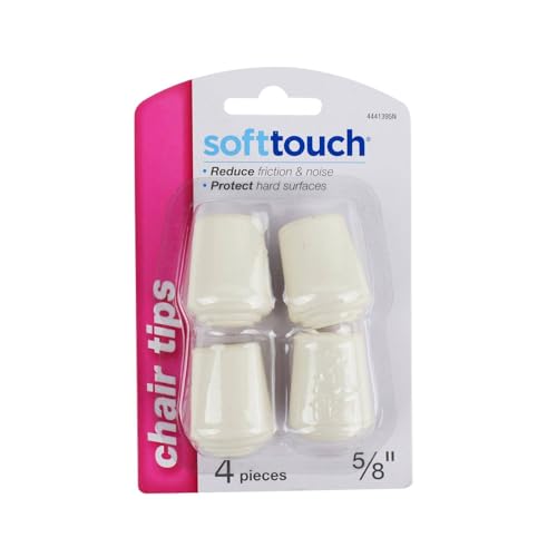 Image of SoftTouch 4441395N 5 /8 Inch Rubber Folding Metal Chair Leg Cap Replacement, 5 /8 inch, White, 4 Count