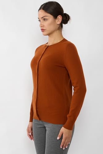 Image of JENNIE LIU Women's 100% Cashmere Button Front Long Sleeve Crewneck Cardigan Sweater