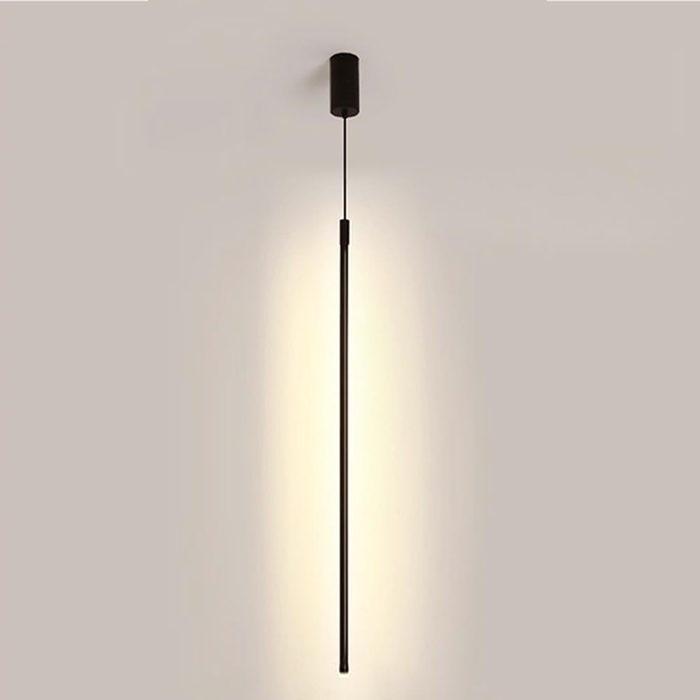 Granestner Minimalist LED Linear Pendant Light Fixture - Adjustable Black Metal Chandelier for Kitchen, Dining Room, Living Room, and Bedroom(Warm White,120cm)