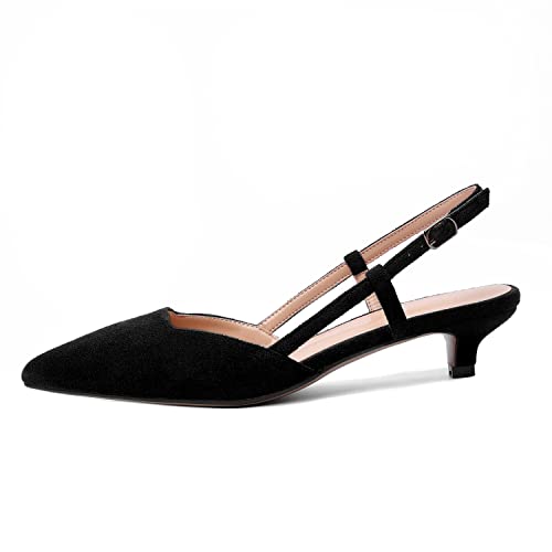 WAYDERNS Womens Suede Slingback Ankle Strap Wedding Solid Fashion Pointed Toe Buckle Kitten Low Heel Pumps Shoes 1.5 Inch2