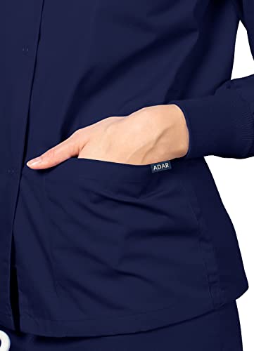 Adar Universal Scrubs for Women - Round Neck Warm-Up Scrub Jacket - 602 - Navy - 2X