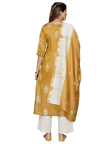 Image of Vbuyz Women's Printed & Embroidered Straight Cotton Stitched Kurta With Dupatta