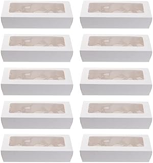 DOITOOL 10Pcs Macaron Boxes Packaging White Reusable Muffins Boxes Cupcake Boxes with Clear Window Lid Cookie Box Packaging for Wedding Christmas Kraft Cardboard Packaging