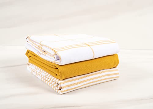 Kaf Home Marseilles Reversible Terry Kitchen Towels - Set Of 3-100% Cotton (Mineral Yellow) #TOP2