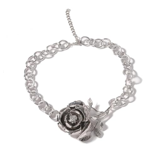 jtkhaweh Collana Uomo Donna Gioielli Ciondolo Pendente Necklace Collana Rosa Esagerata, Semplice E Versatile 银色