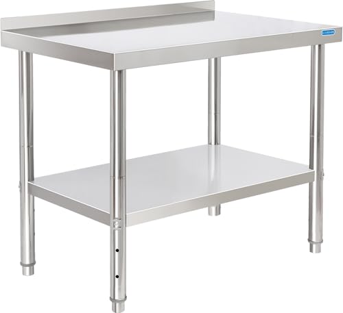 Stainless Steel Prep & Work Table with Backsplash, 24 x 36 in