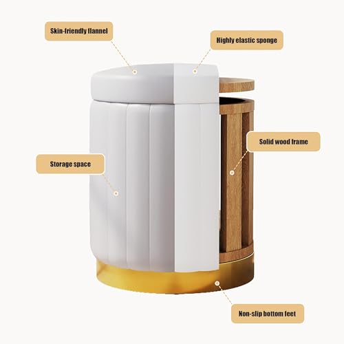Pouf contenitore rotondo con coperchio rimovibile, pouf in pelle per camera da letto, soggiorno, hotel, sgabello per il cambio delle scarpe e soluzione di stoccaggio