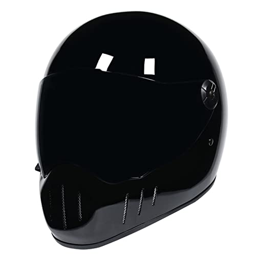 Retro Motorcycle Helmet, Full Face Motocross Street Bike Helmets with Sun Visor and Multiple Vents, Vintage Cafe Racer ATV UTV Helmet DOT/ECE Approved for Adult Men Women,Glossy Black B,M
