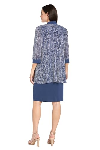 Image of R&M Richards Women's Elegant Metallic Jacquard Knit Jacket Dress | Shimmering 2-Piece Ensemble W /Detachable Necklace