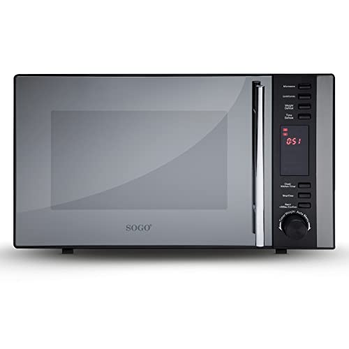 SOGO SS-885 horno microondas Con Grill, control digital, pantalla LED, de instalación libre y capacidad 25 Litros con 5 potencias y función combi grill, 900/1000 Watts, Color negro - acabado espejo