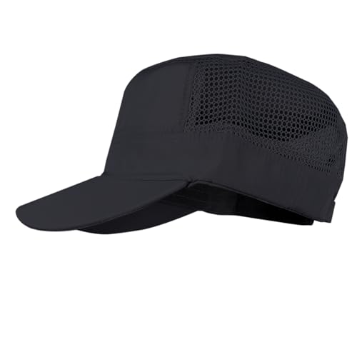 Men's Mesh Military Cadet Hat Army Flat Top Quick Dry Lightweight Adjustable Summer Cap (US, Alpha, One Size, Black)