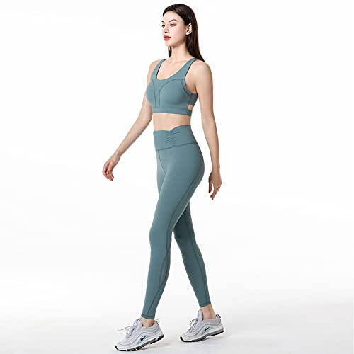 Nicdoes Workout Sets For Women, 2 Piece Sports Bras Leggings For Women, High Waisted Seamless Athletic Active Outfits Leggings Pants For Running Gym Yoga Set (Green, L) #TOP4