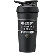 BlenderBottle Strada Shaker Cup Insulated Stainless Steel Water Bottle with Wire Whisk, 24-Ounce, Black